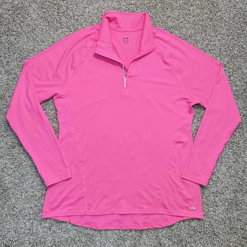 Champion DuoDry Womens XXL Pink Quarter Zip Pullover Thumbholes Running Athletic